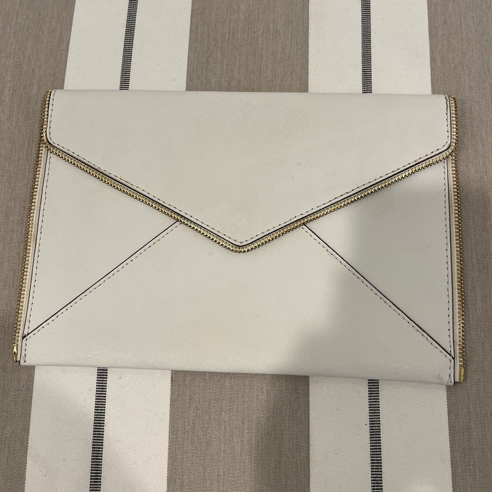 Rebecca Minkoff brand, envelope style, white leather clutch